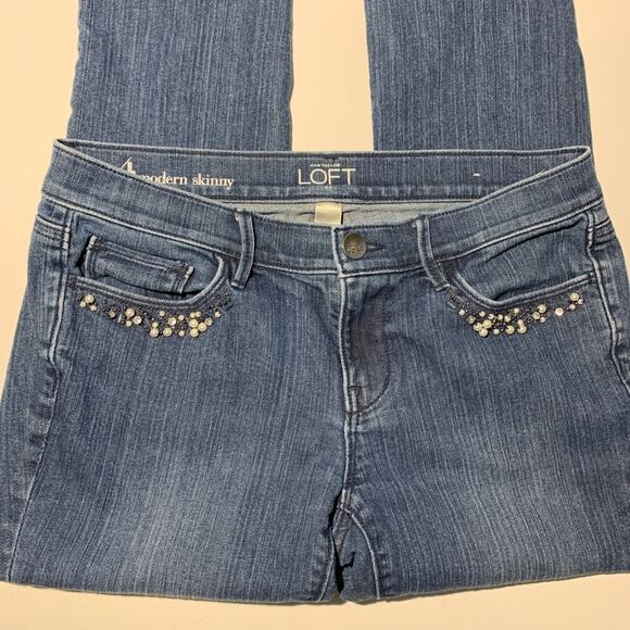 Ann Taylor LOFT Jeans Rhinestone Crystal Embellished Modern Skinny Jeans Size 4 - Picture 5 of 13